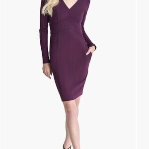 DKNY Elegant Purple Long Sleeve Dress